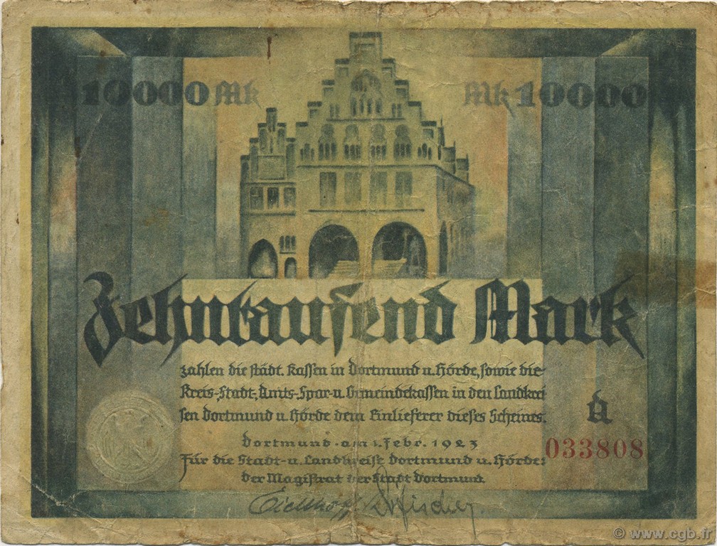 10000 Mark ALLEMAGNE Dortmund 1923  pr.TB
