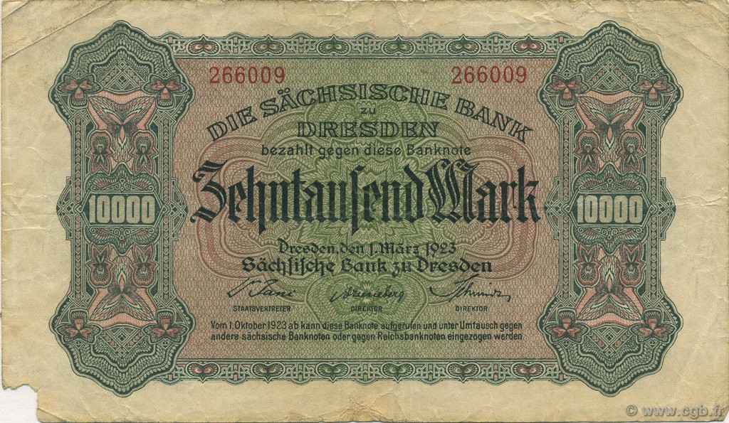 10000 Mark ALLEMAGNE Dresden 1923 PS.0958 TB