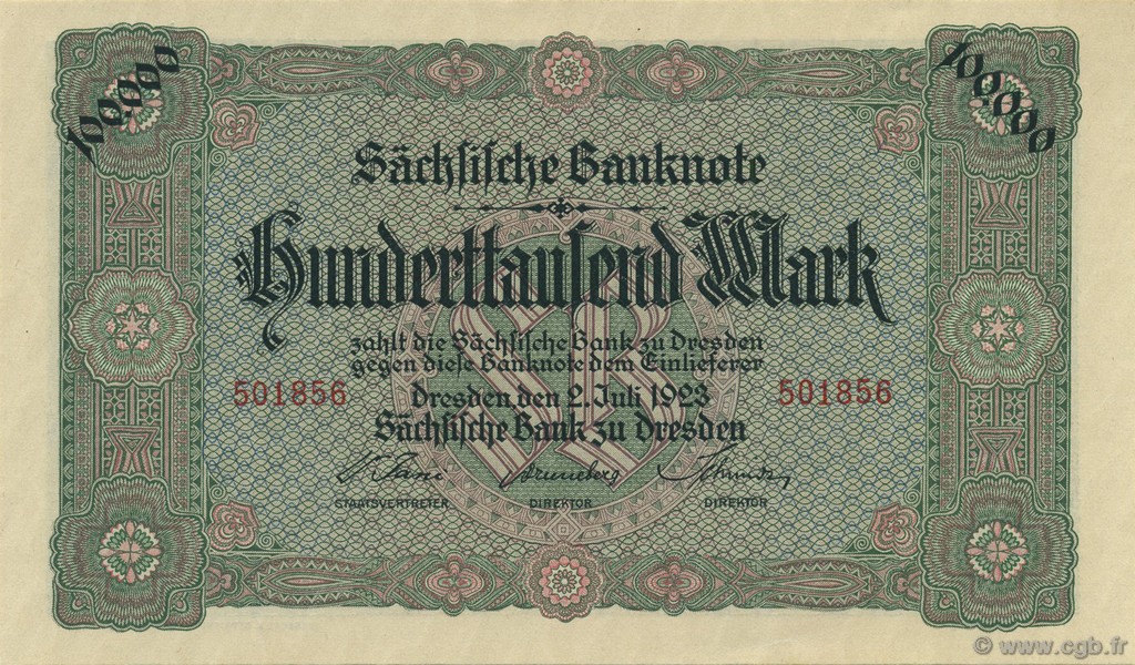 100000 Mark ALLEMAGNE Dresden 1923 PS.0960 pr.NEUF