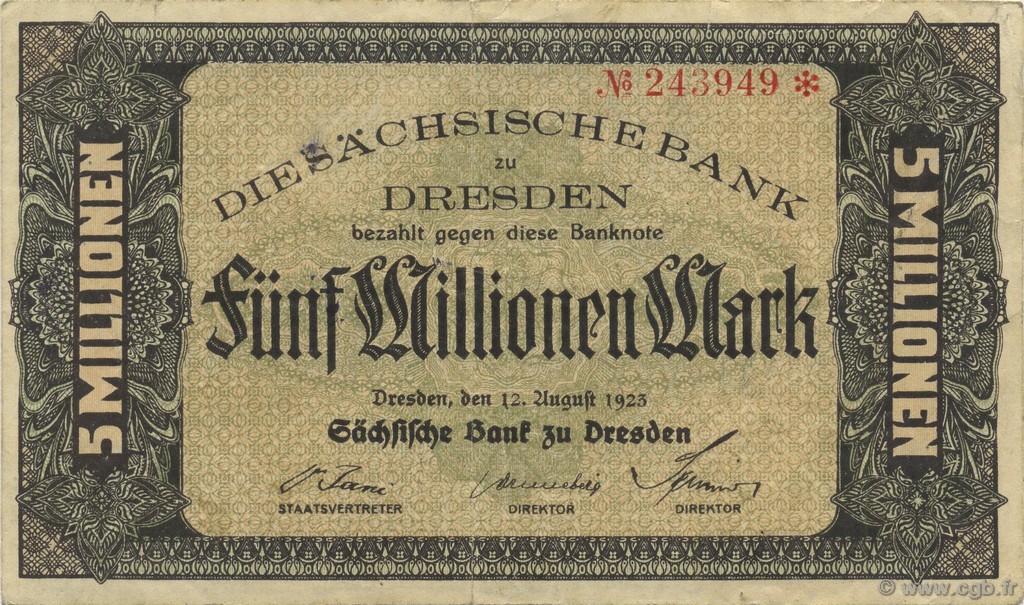 5 Millions Mark ALLEMAGNE Dresden 1923 PS.0961 TTB