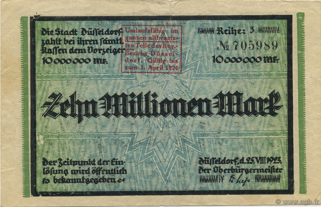 10 Millions Mark ALLEMAGNE Düsseldorf 1923  TTB