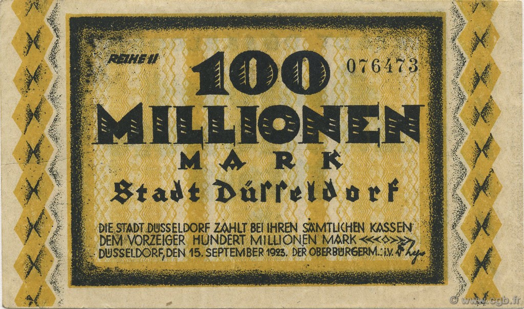 100 Millions Mark ALLEMAGNE Düsseldorf 1923  SPL