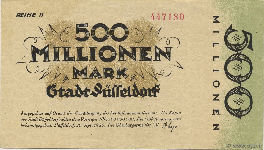 500 Millions Mark ALLEMAGNE Düsseldorf 1923  SPL