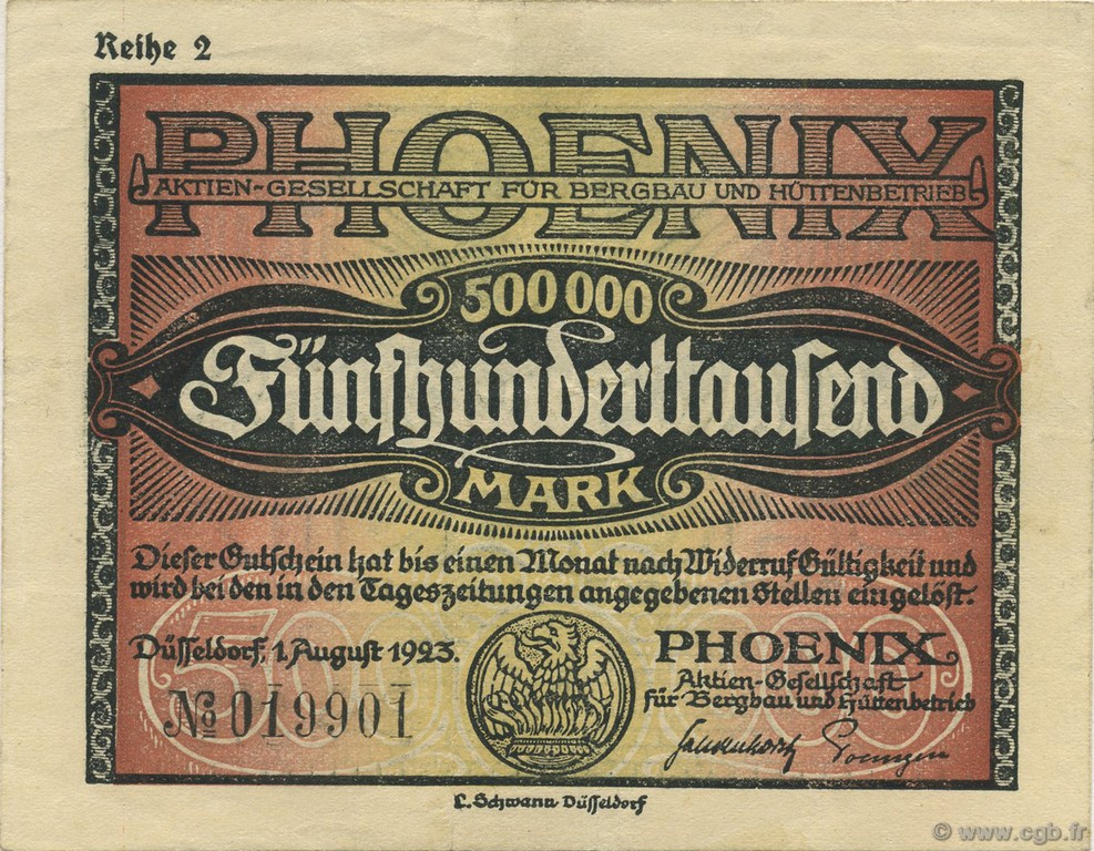 500000 Mark ALLEMAGNE Düsseldorf 1923  SUP