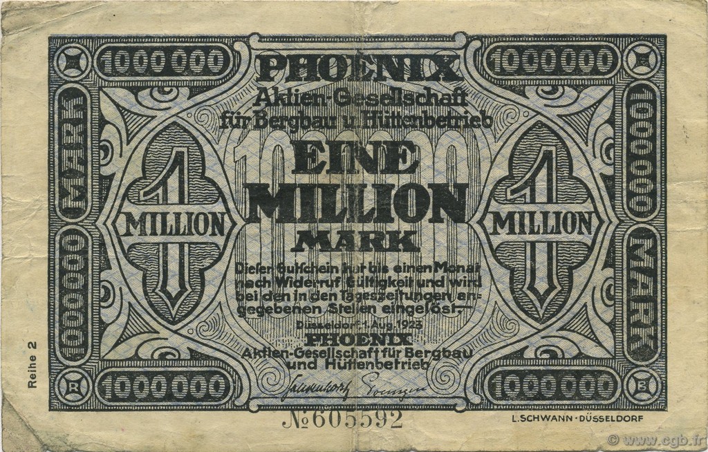 1 Million Mark GERMANY Düsseldorf 1923  F