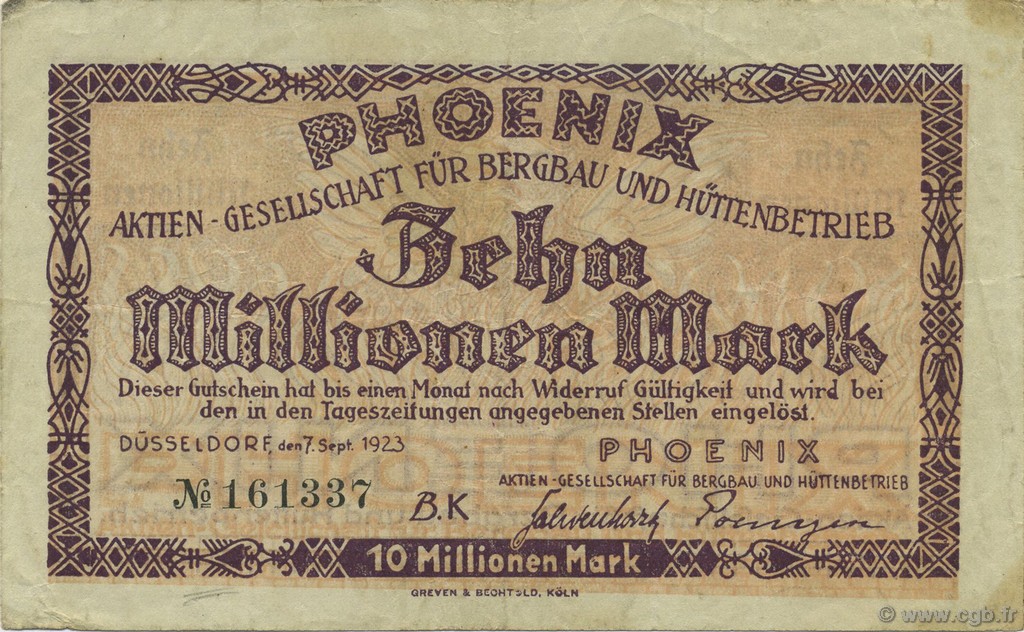 10 Millions Mark ALLEMAGNE Düsseldorf 1923  TB+