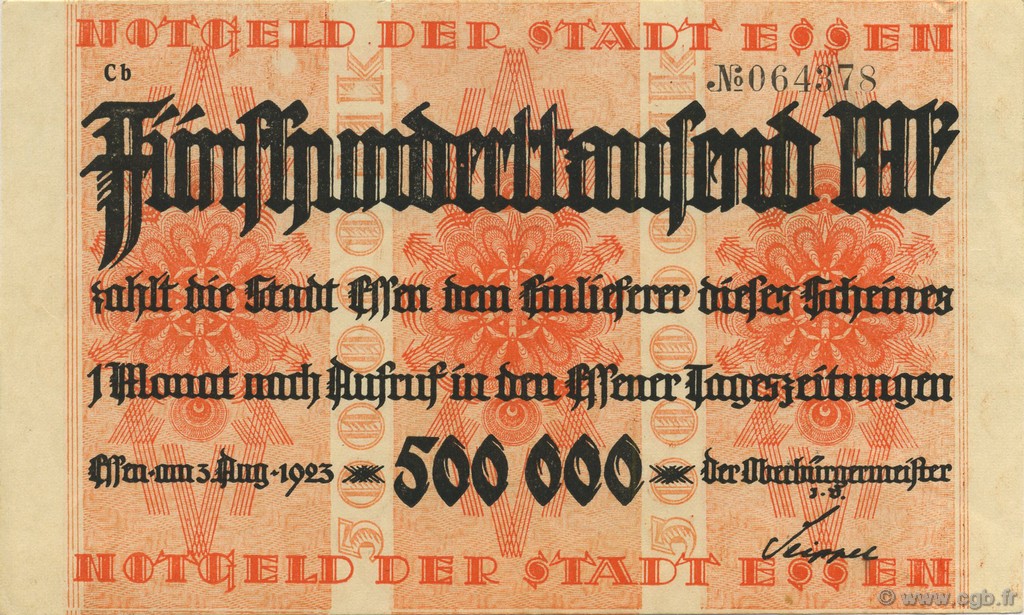 500000 Mark GERMANY Essen 1923  XF