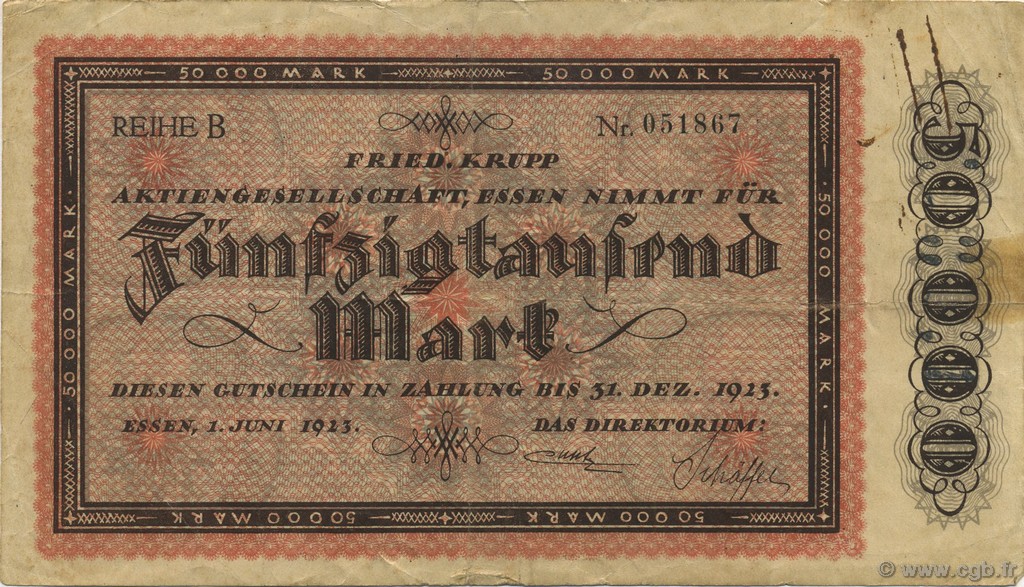 50000 Mark GERMANY Essen 1923  F+