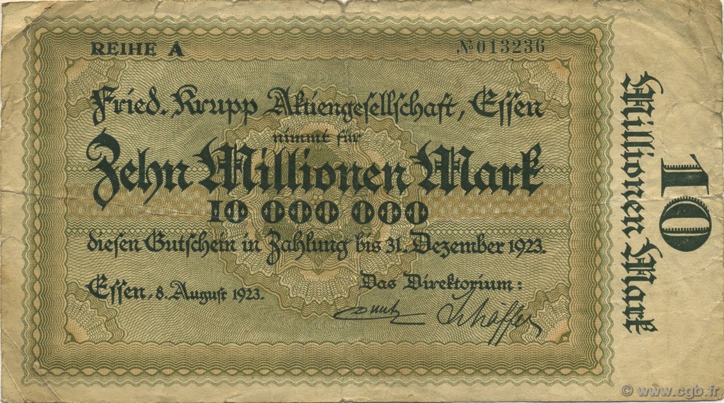 10 Millions Mark GERMANY Essen 1923  F