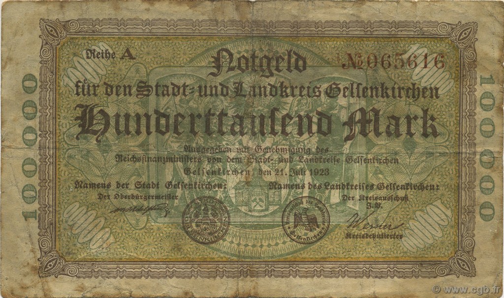 100000 Mark GERMANY Gelsenkirchen 1923  VG