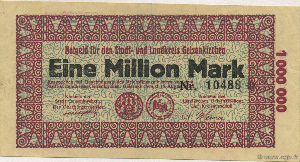 1 Million Mark ALLEMAGNE Gelsenkirchen 1923  TTB