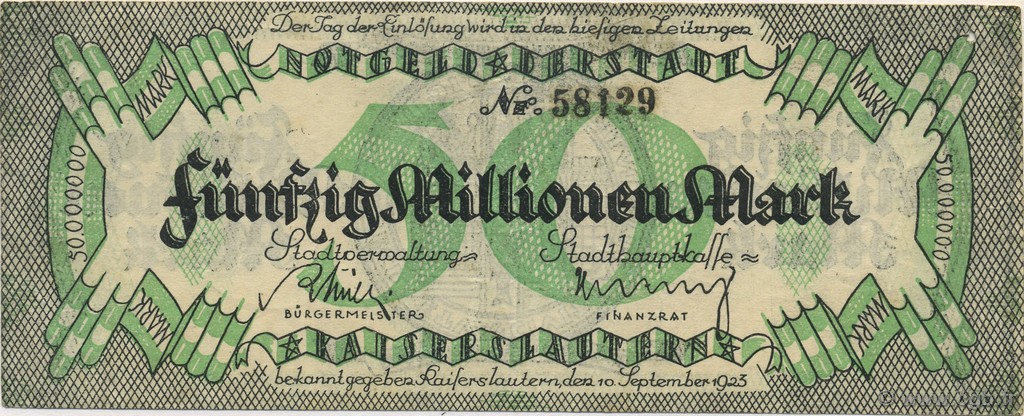 50 Milliards Mark ALLEMAGNE Kaiserslautern 1923  TTB