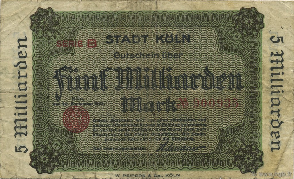 5 Milliards Mark ALLEMAGNE Köln 1923  TB