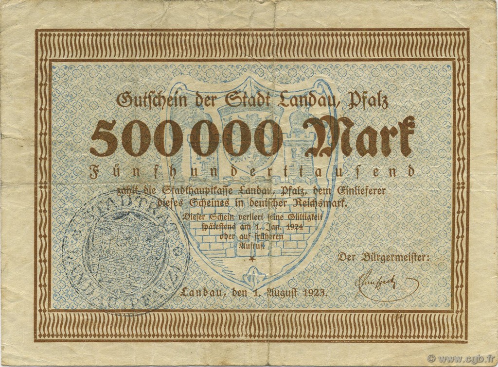 500000 Mark ALLEMAGNE Landau Pfalz 1923  TTB