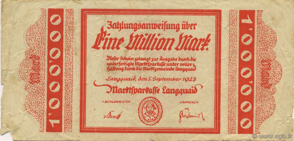 1 Million Mark ALLEMAGNE Langquaid 1923  TB