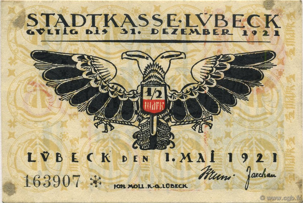 1/2 Mark ALLEMAGNE Lübeck 1921  TTB