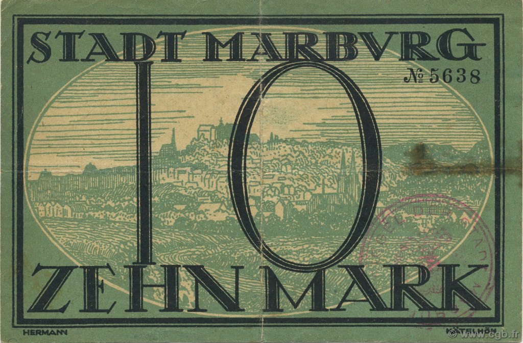 10 Mark ALLEMAGNE Marburg 1918  TTB
