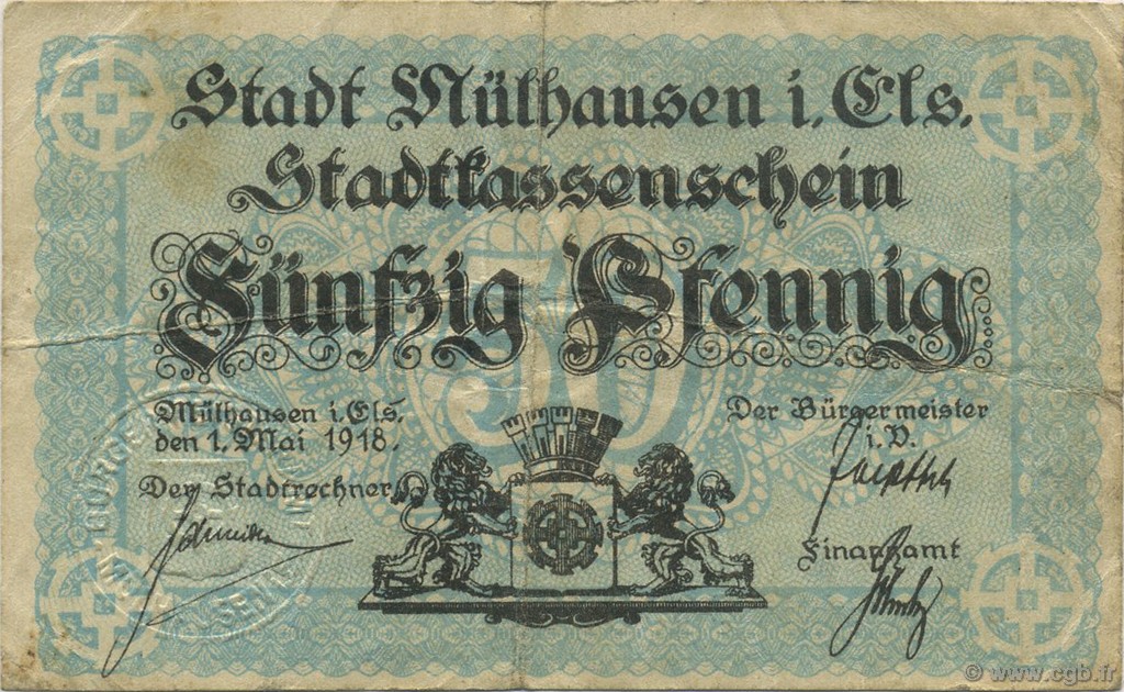 50 Pfennig ALLEMAGNE Mulhouse 1918  TB
