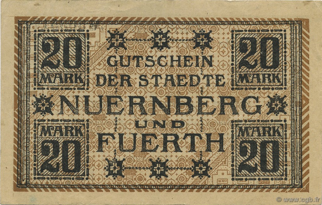 20 Mark ALLEMAGNE Nuernberg & Fuerth 1918  TTB