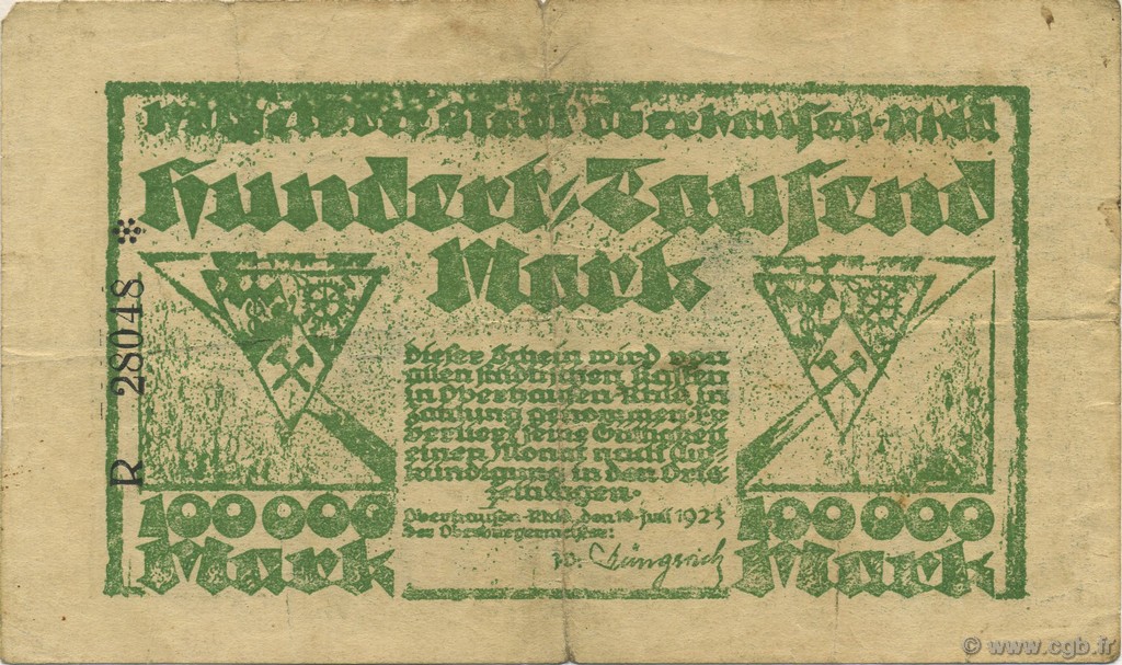 100000 Mark GERMANY  1923  VF