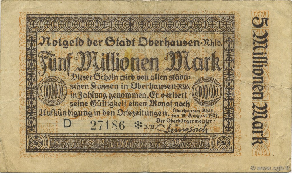 5 Millions Mark GERMANY  1923  F+
