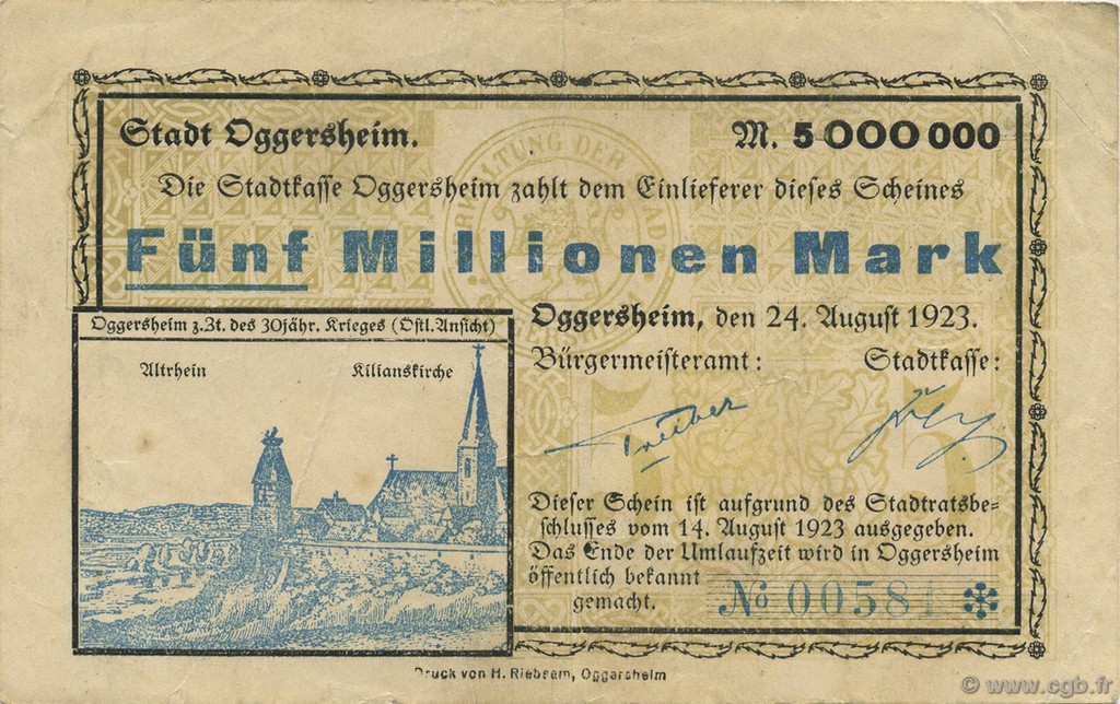 5 Millions Mark ALLEMAGNE Oggersheim 1923  TTB