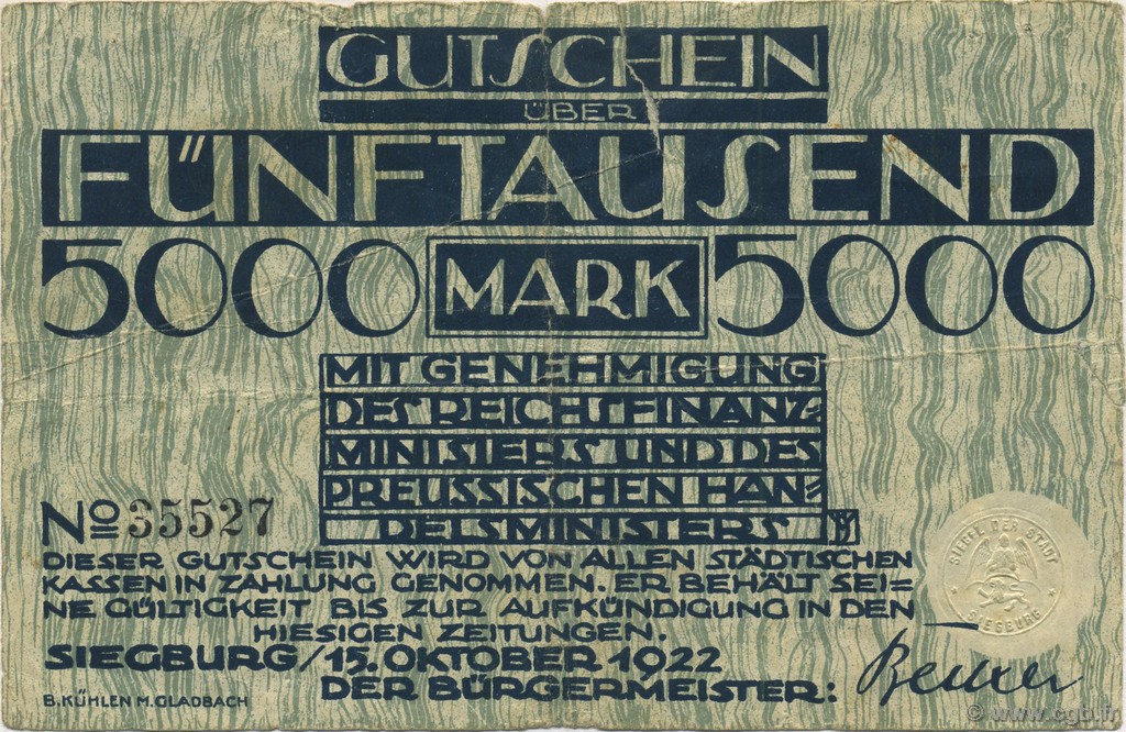 5000 Mark ALLEMAGNE Siegburg 1922  TB+
