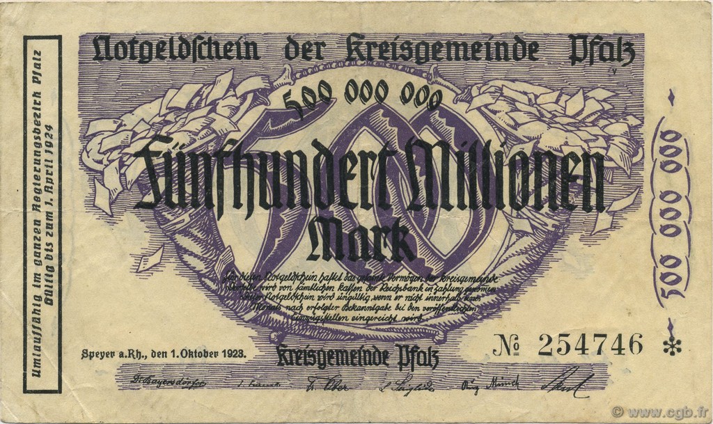 500 Millions Mark ALLEMAGNE Speyer 1923  TTB