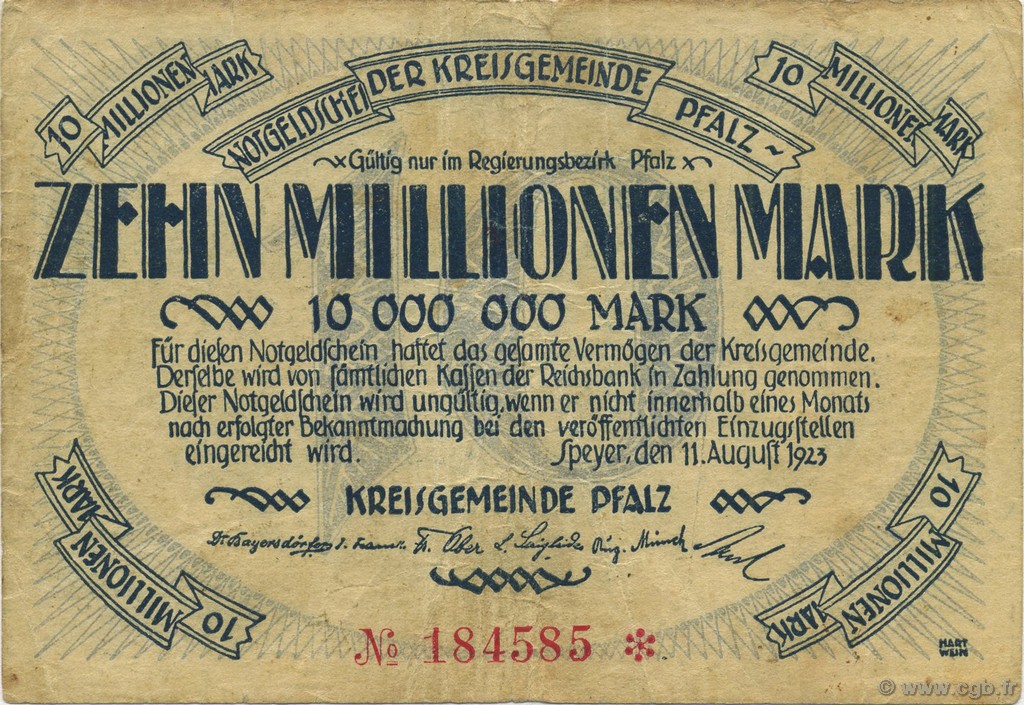10 Millions Mark GERMANY Speyer 1923  F+