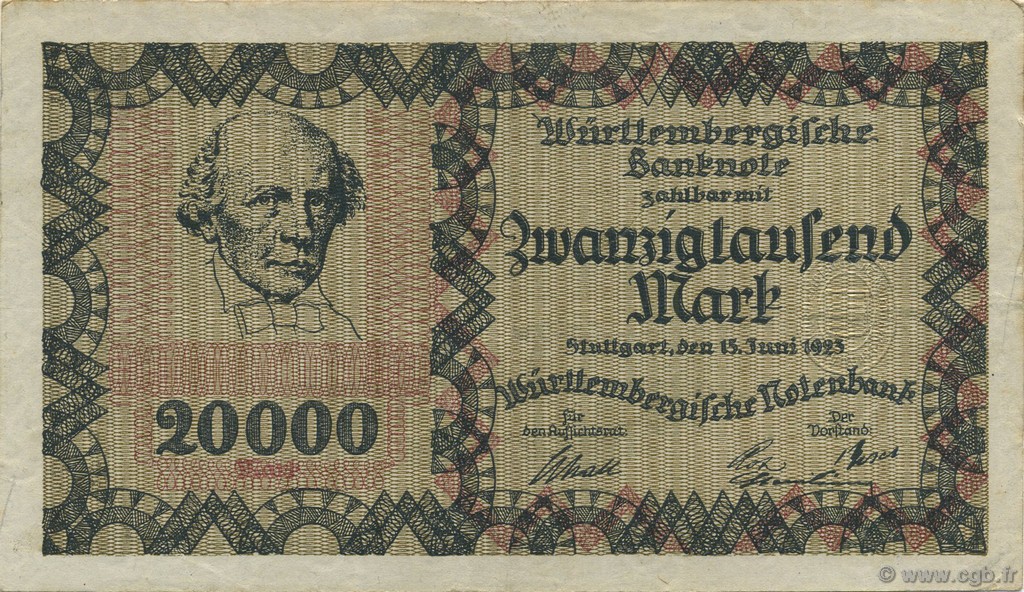 20000 Mark ALLEMAGNE Stuttgart 1923 PS.0983 SUP