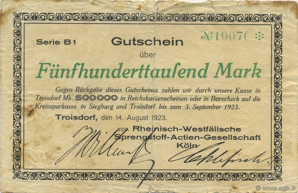 500000 Mark ALLEMAGNE Troisdorf 1923  TB