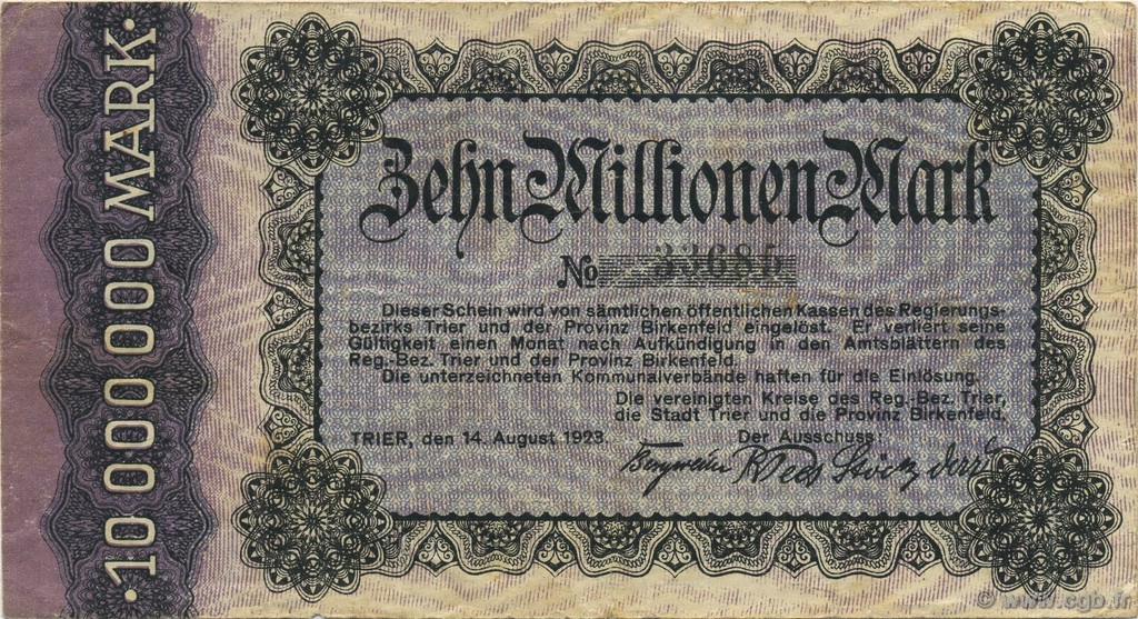 10 Millions Mark ALLEMAGNE Trier - Trèves 1923  TTB