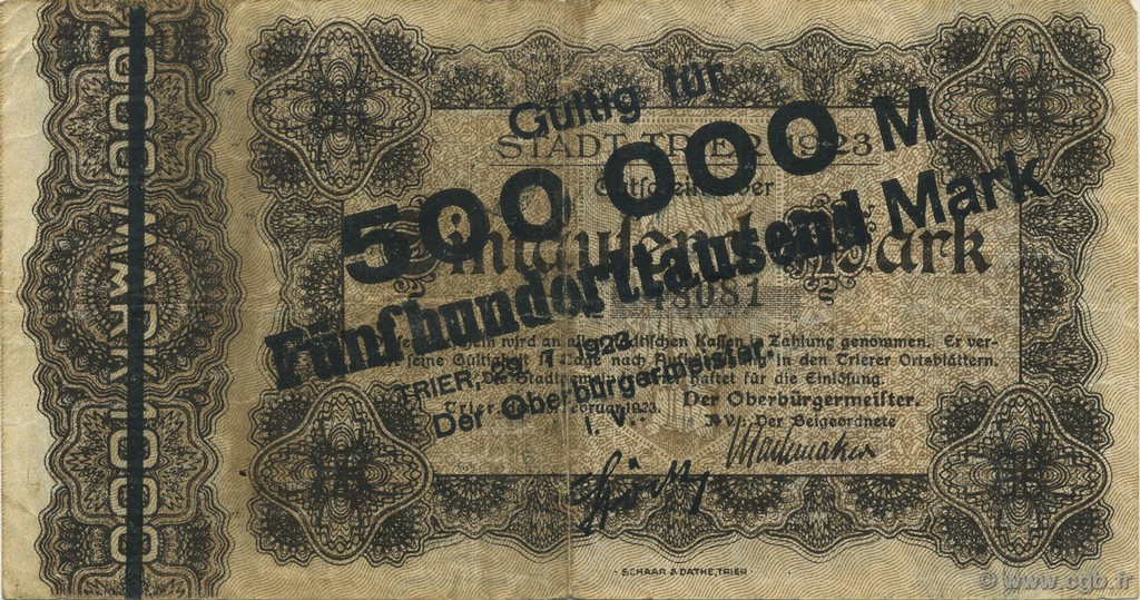 500000 Mark GERMANY Trier - Trèves 1923  F+