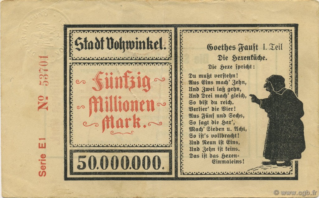 50 Millions Mark GERMANY Vohwinkel 1923  VF