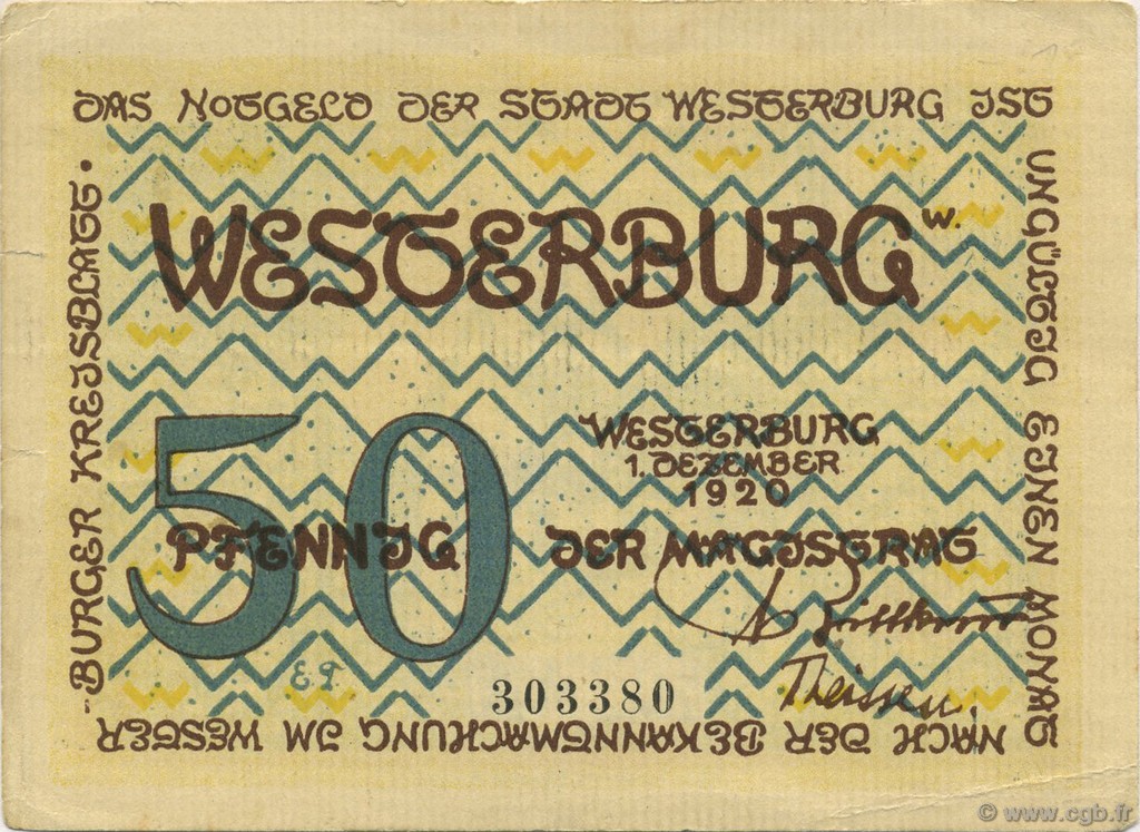 50 Pfennig ALLEMAGNE Westerburg 1920  SUP