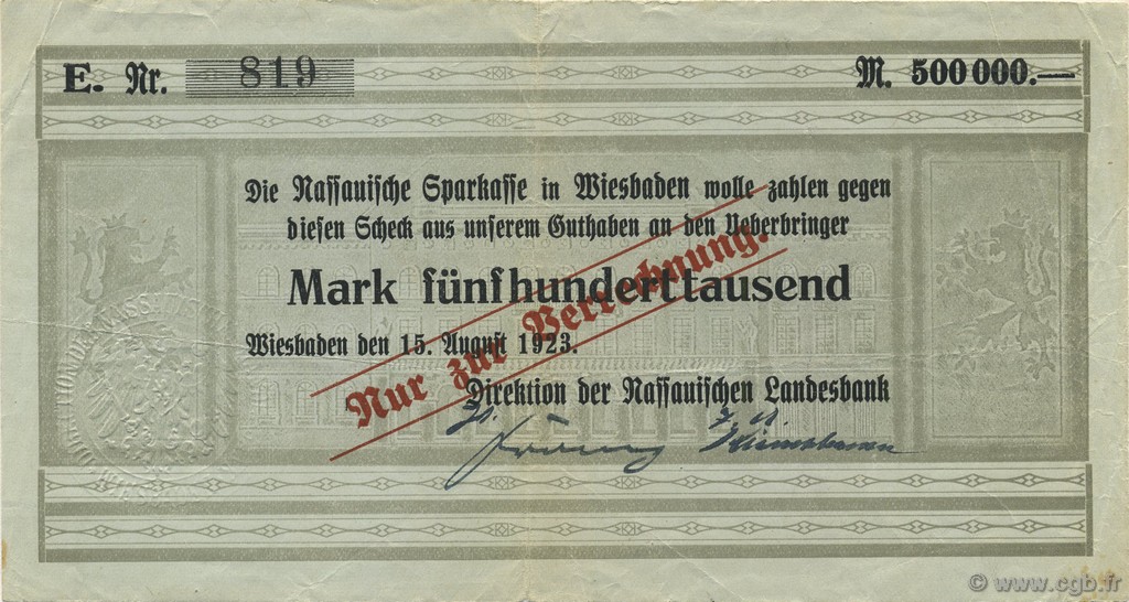 500000 Mark ALLEMAGNE Wiesbaden 1923  TTB