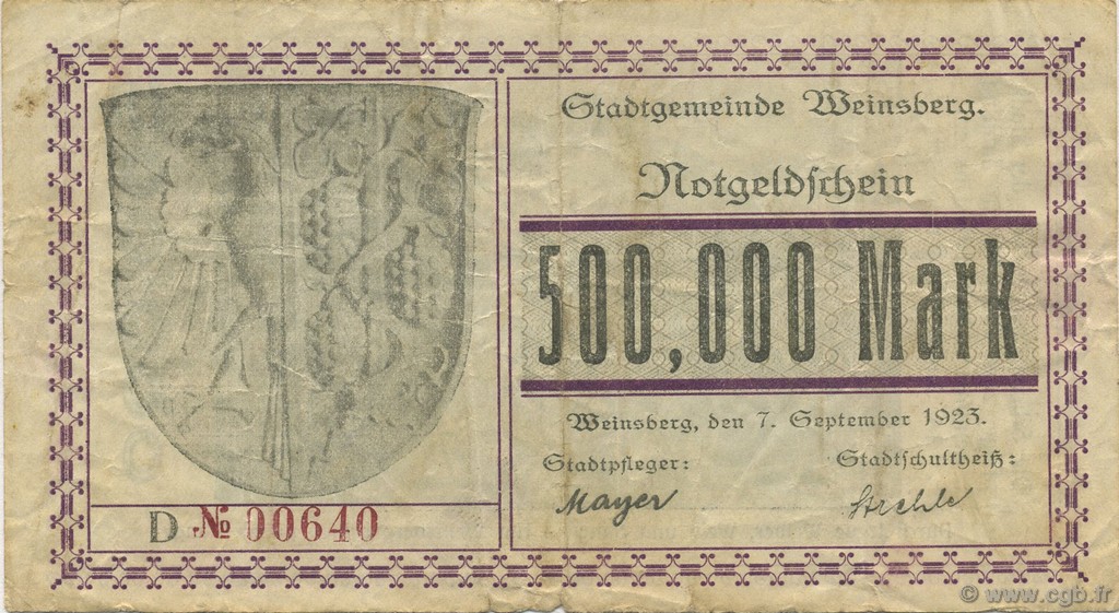 500000 Mark ALLEMAGNE Weinsberg 1923  TB+