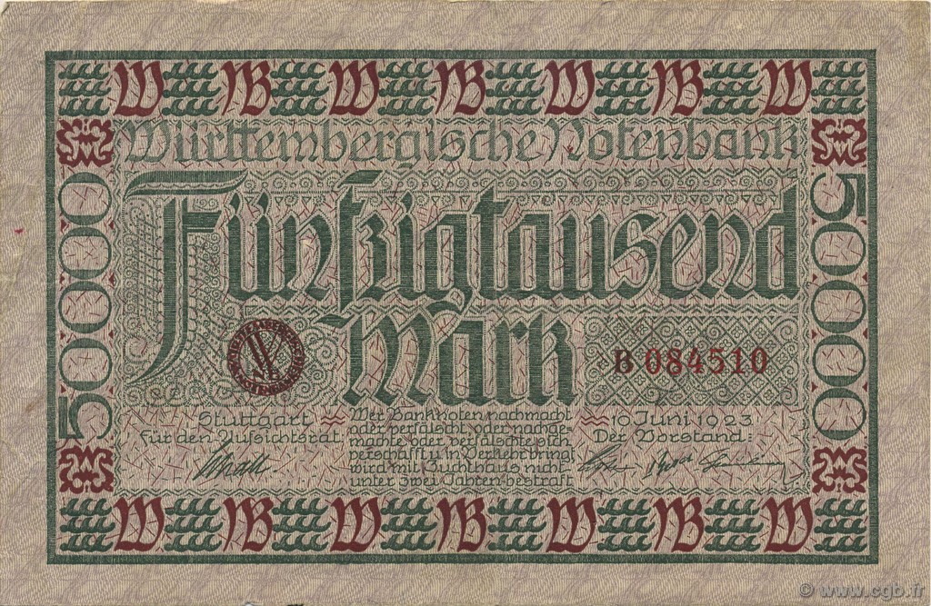 50000 Mark ALLEMAGNE Stuttgart 1923 PS.0984 TTB