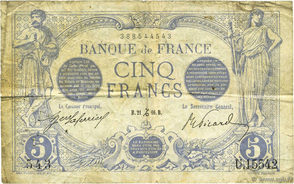 5 Francs BLEU FRANCE  1916 F.02.46 F+