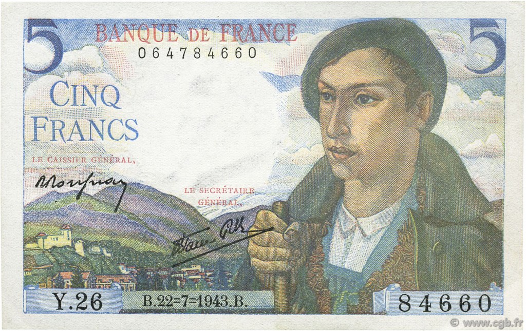 5 Francs BERGER FRANCE  1943 F.05.02 SPL