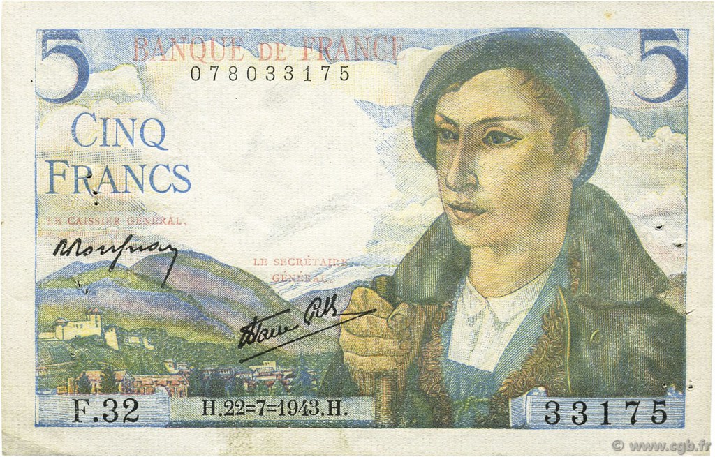 5 Francs BERGER FRANCE  1943 F.05.02 SUP
