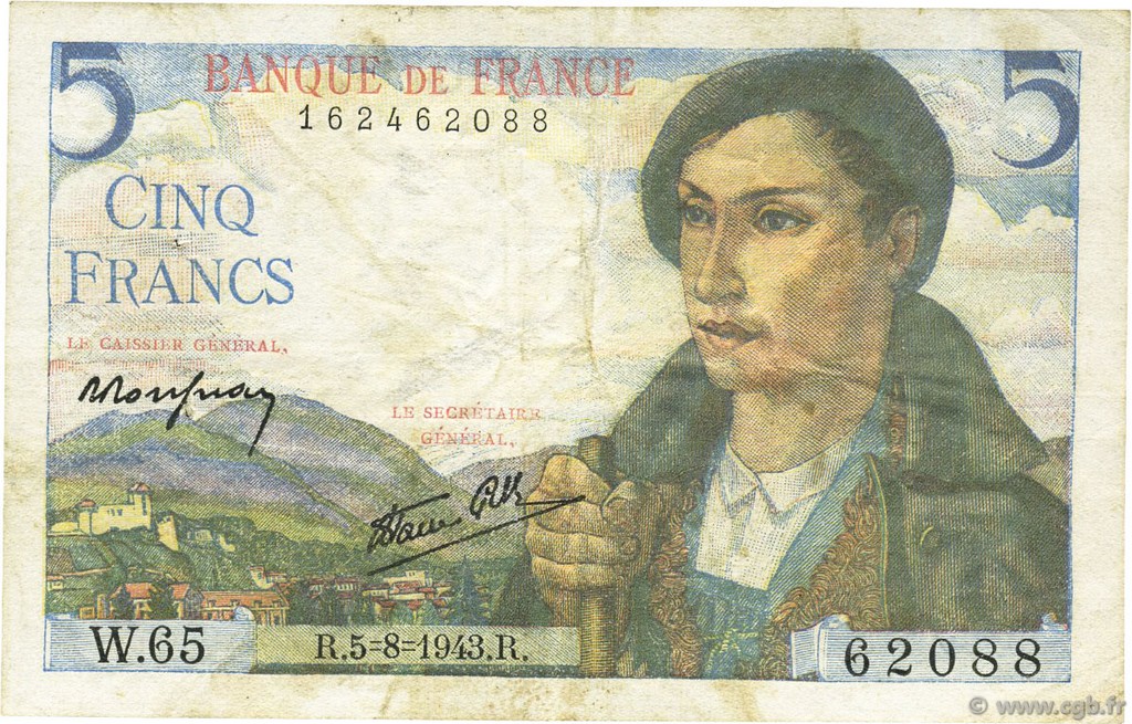 5 Francs BERGER FRANKREICH  1943 F.05.03 SS