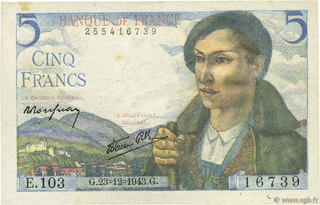 5 Francs BERGER FRANCE  1943 F.05.05 SUP