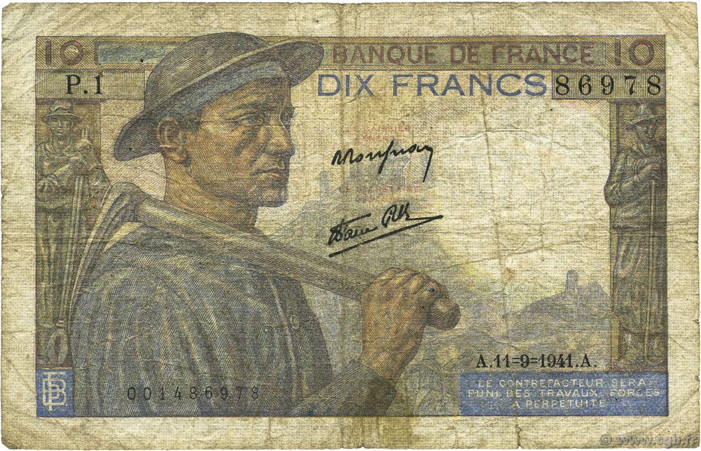 10 Francs MINEUR FRANCE  1941 F.08.01 B