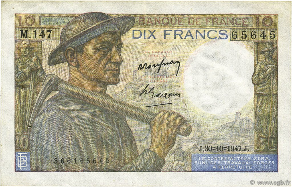 10 Francs MINEUR FRANCE  1947 F.08.18 SUP