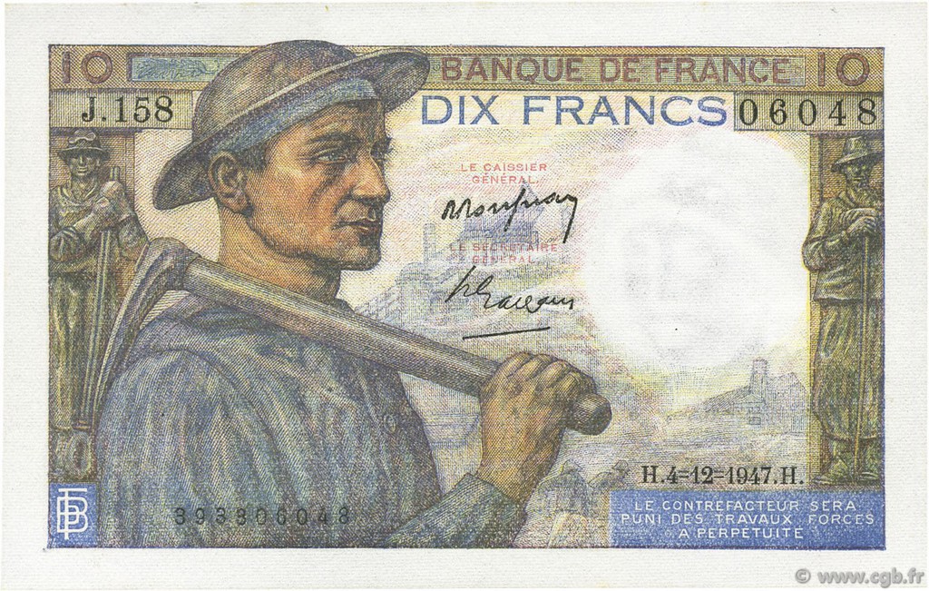10 Francs MINEUR FRANCE  1947 F.08.19 SPL+