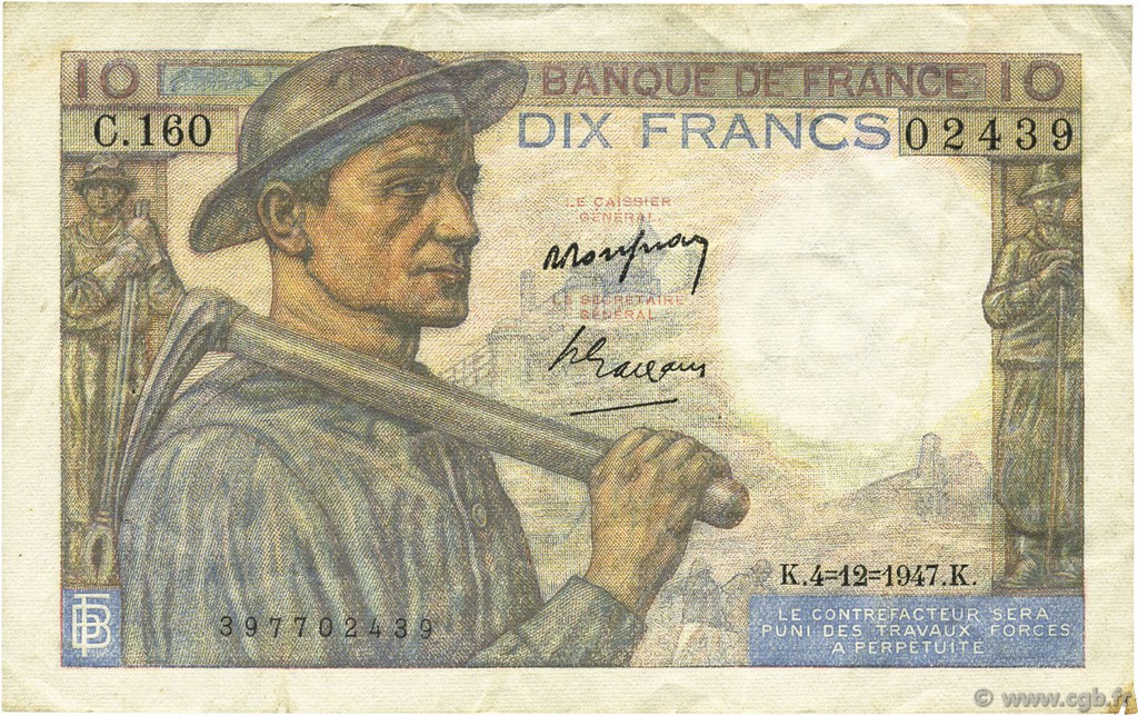 10 Francs MINEUR FRANCE  1947 F.08.19 TTB