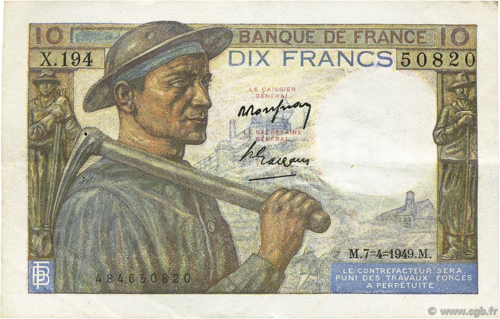 10 Francs MINEUR FRANCE  1949 F.08.21 SUP