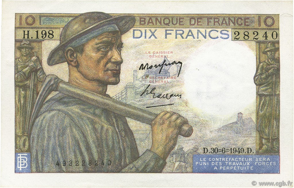 10 Francs MINEUR FRANCE  1949 F.08.22 SUP+