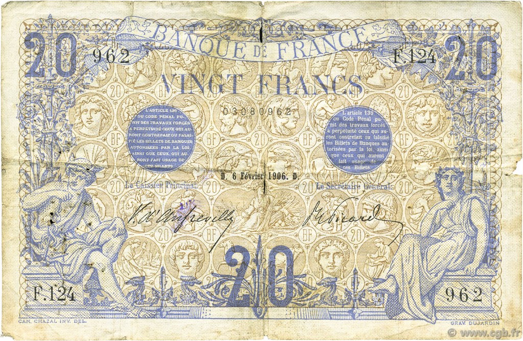 20 Francs BLEU FRANCE  1906 F.10.01 B+